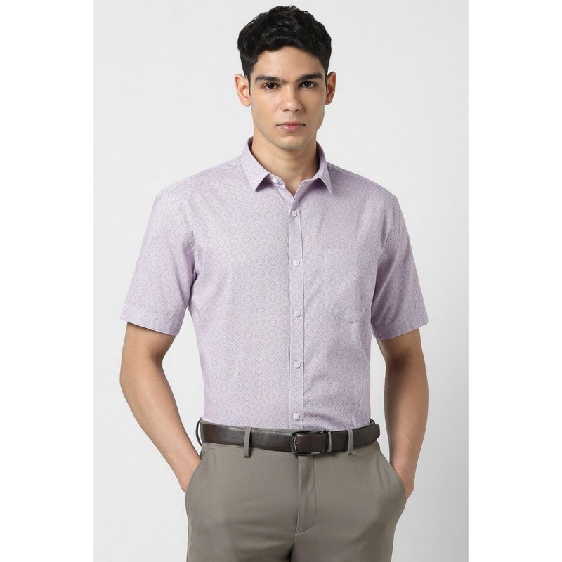 Van Heusen Men Lilac Slim Fit Print Half Sleeves Party Shirt (40)
