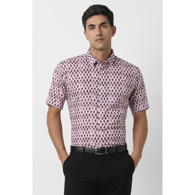 Van Heusen Men Pink Slim Fit Print Half Sleeves Party Shirt (42)
