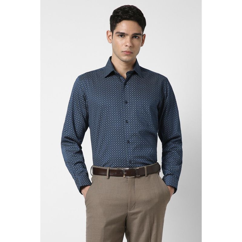 Van Heusen Men Blue Regular Fit Print Full Sleeves Wedding Shirt (40)