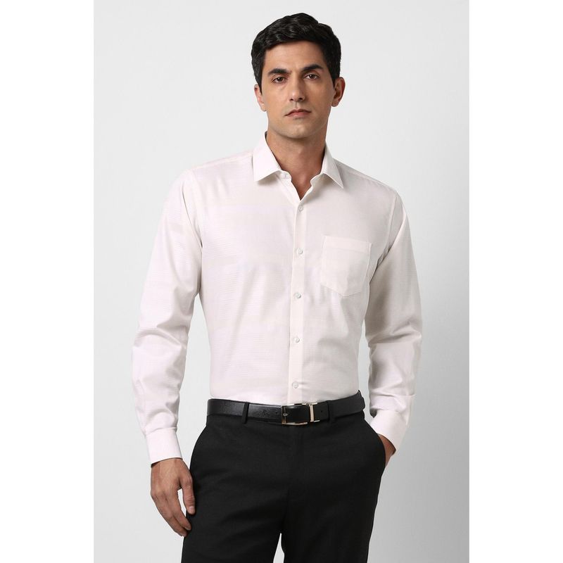 Van Heusen Men Off White Regular Fit Textured Full Sleeves Wedding Shirt (39)