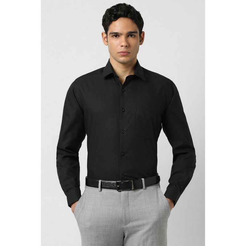 Van Heusen Men Black Regular Fit Textured Full Sleeves Wedding Shirt (38)