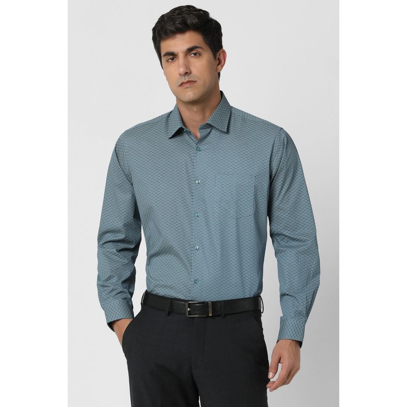 Van Heusen Men Blue Regular Fit Print Full Sleeves Wedding Shirt (42)