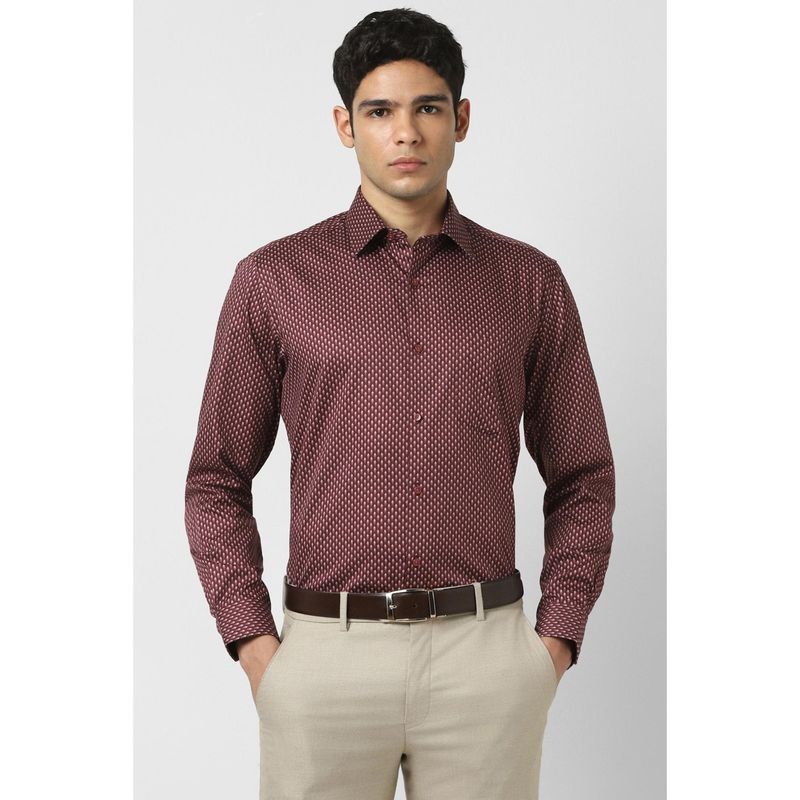 Van Heusen Men Maroon Regular Fit Print Full Sleeves Wedding Shirt (42)