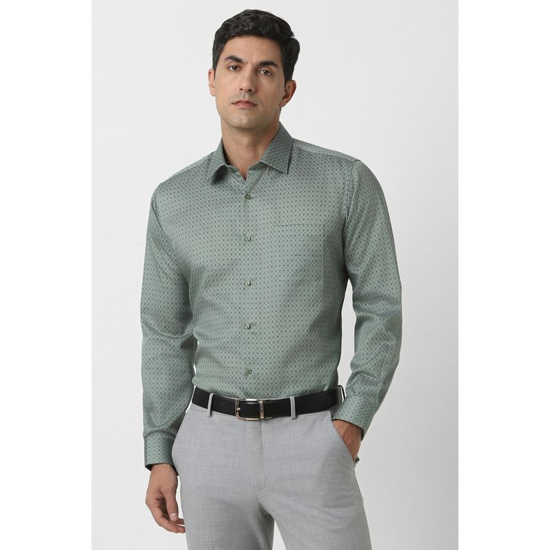Van Heusen Men Green Regular Fit Print Full Sleeves Wedding Shirt (39)