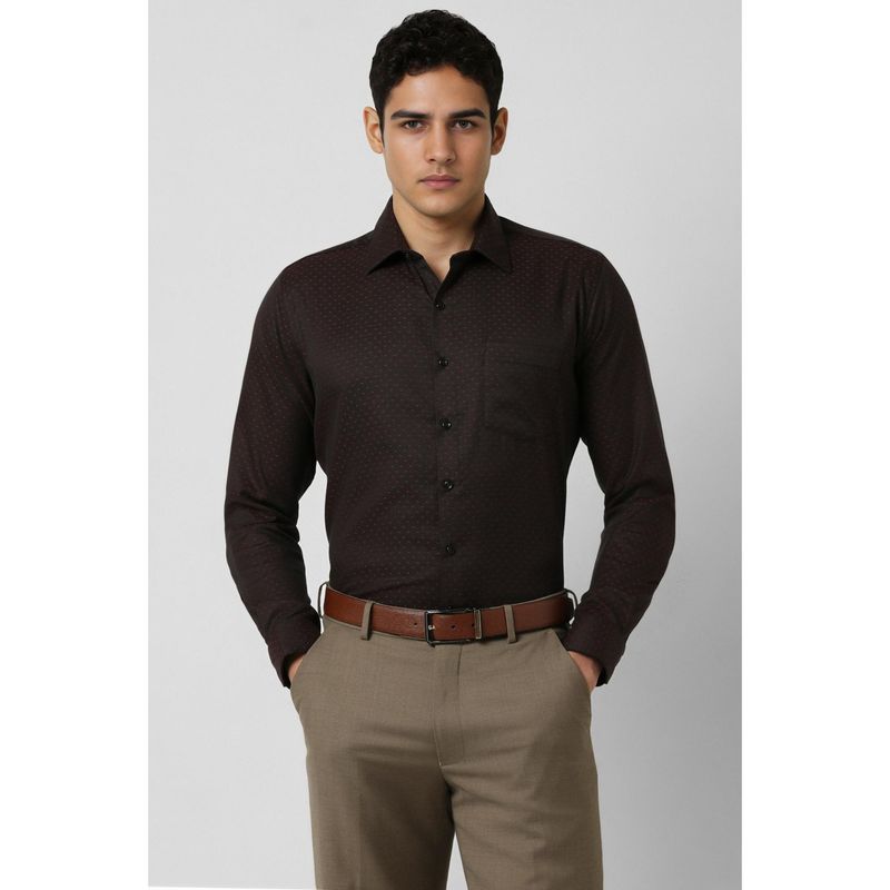 Van Heusen Men Brown Slim Fit Dots Full Sleeves Wedding Shirt (44)