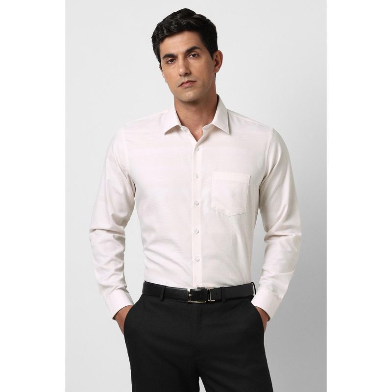 Van Heusen Men Cream Slim Fit Stripe Full Sleeves Wedding Shirt (39)