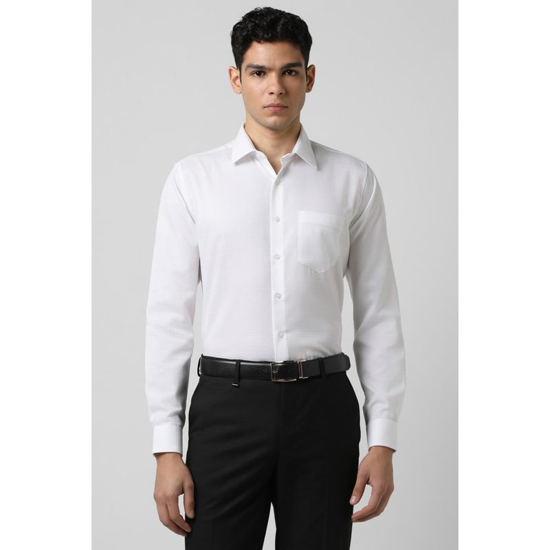 Van Heusen Men White Slim Fit Self Design Full Sleeves Wedding Shirt (44)