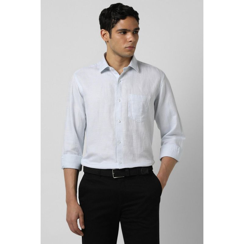 Van Heusen Men Light Blue Regular Fit Textured Full Sleeves Formal Shirt (39)