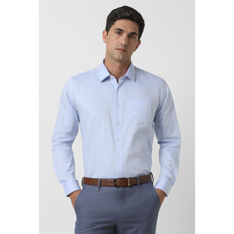 Van Heusen Men Light Blue Slim Fit Stripe Full Sleeves Formal Shirt (44)