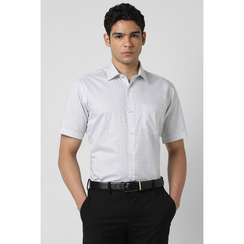 Van Heusen Men White Regular Fit Print Half Sleeves Formal Shirt (38)