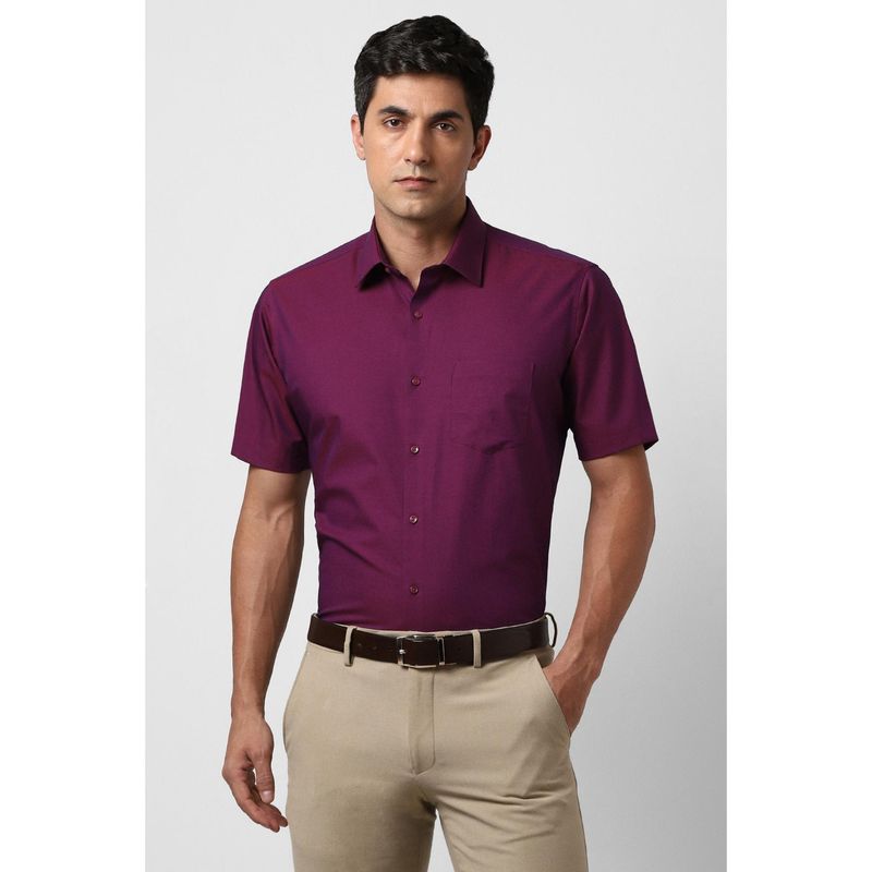 Van Heusen Men Purple Regular Fit Textured Half Sleeves Wedding Shirt (38)