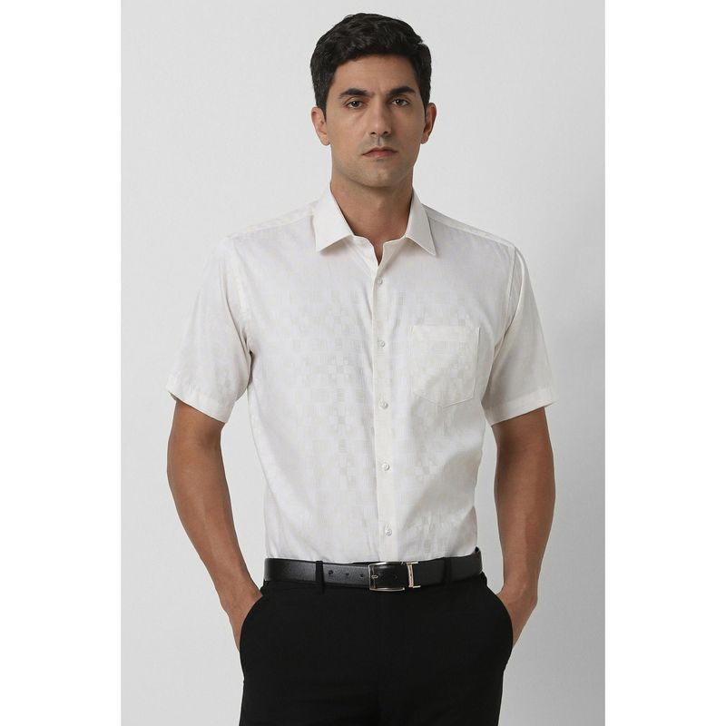 Van Heusen Men White Regular Fit Textured Half Sleeves Wedding Shirt (39)