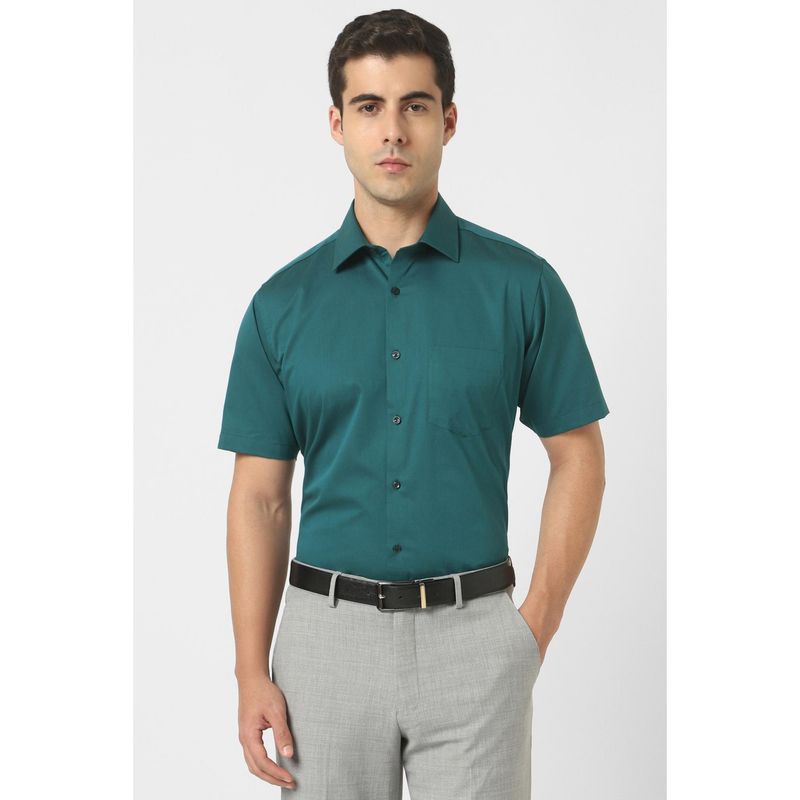 Van Heusen Men Green Regular Fit Solid Half Sleeves Wedding Shirt (38)