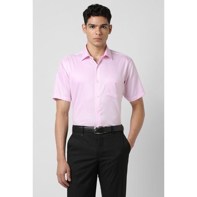 Van Heusen Men Pink Regular Fit Solid Half Sleeves Formal Shirt (42)