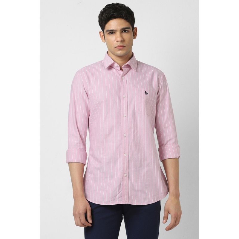 Van Heusen Men Pink Slim Fit Stripe Full Sleeves Casual Shirt (39)
