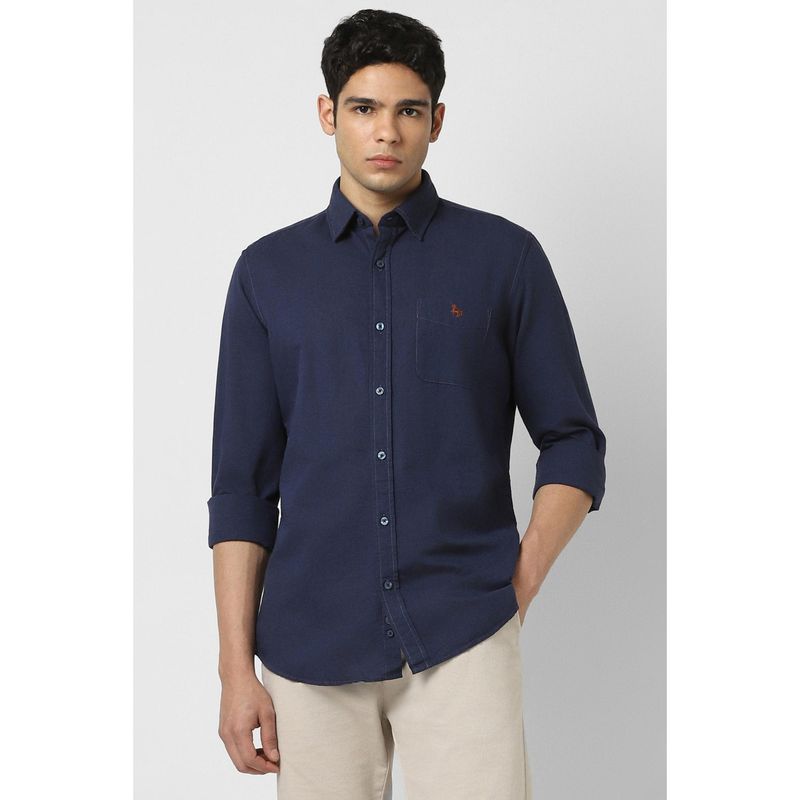 Van Heusen Men Navy Blue Slim Fit Solid Full Sleeves Casual Shirt (39)