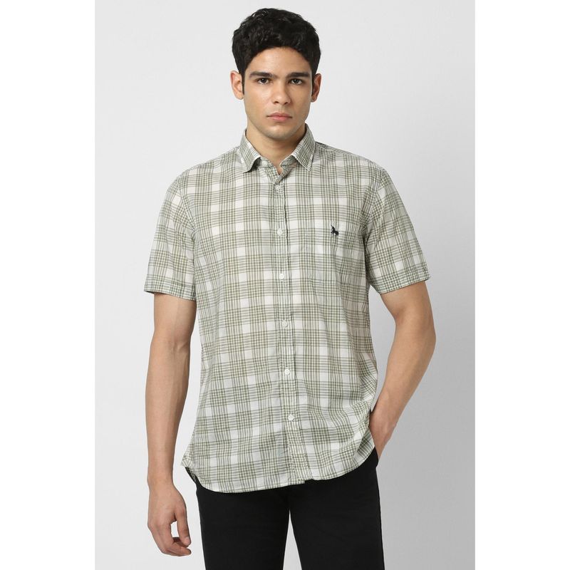 Van Heusen Men Olive Slim Fit Check Half Sleeves Casual Shirt (38)