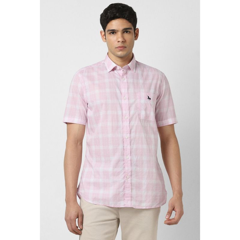 Van Heusen Men Pink Slim Fit Check Half Sleeves Casual Shirt (39)