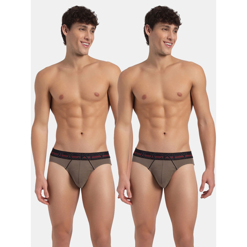 Jockey US17 Men Super Combed Cotton Rib Solid Brief - Dark Khaki (Pack of 2) (S)