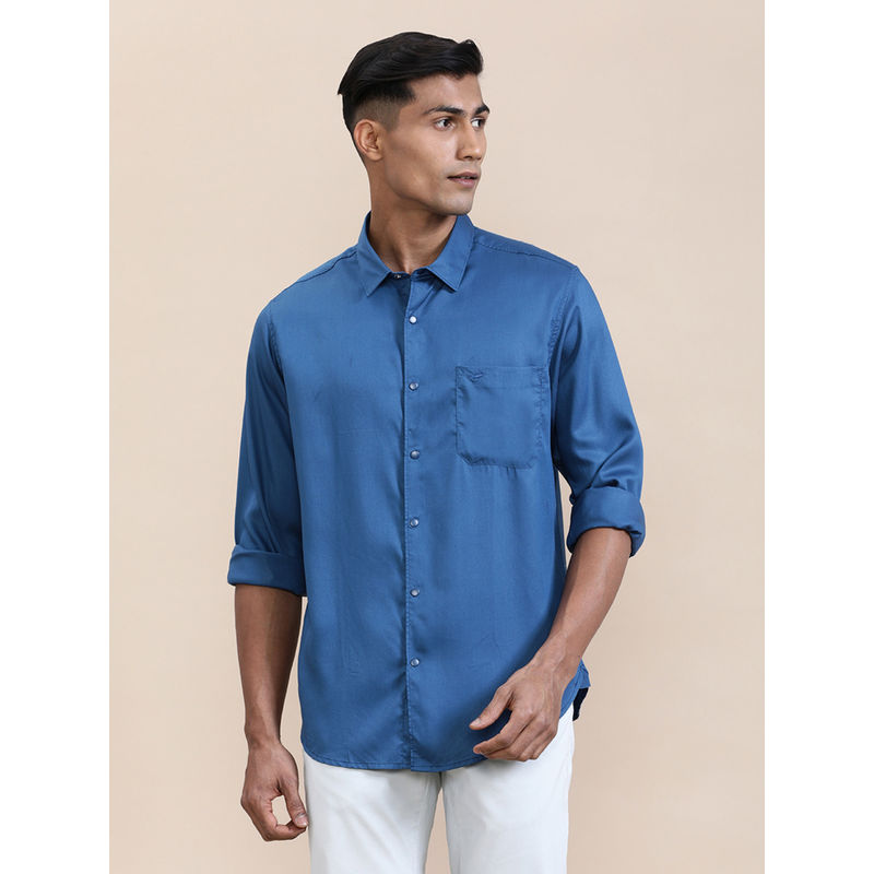 Crocodile Mens Blue Collar Premium Fluid Press Button Full Sleeve Casual Shirt (39)