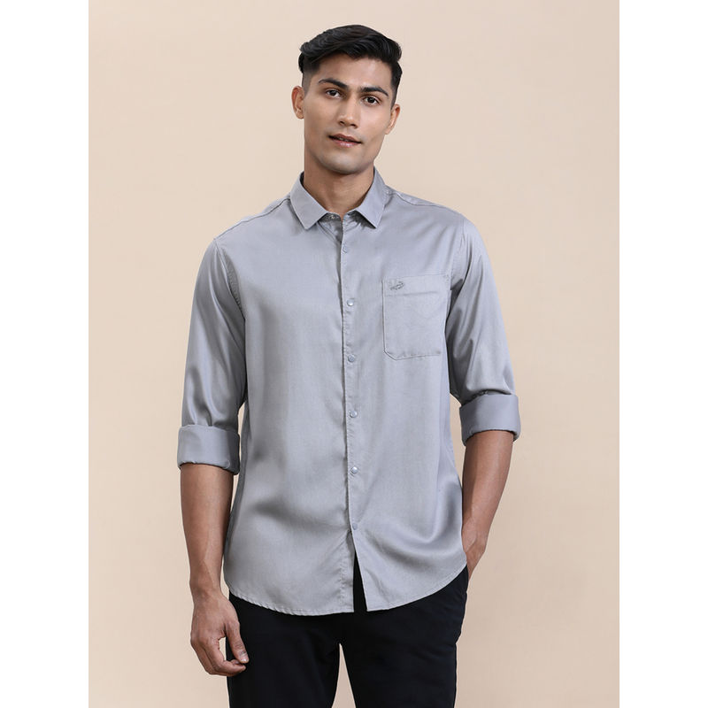 Crocodile Mens Grey Collar Premium Fluid Press Button Full Sleeve Casual Shirt (40)
