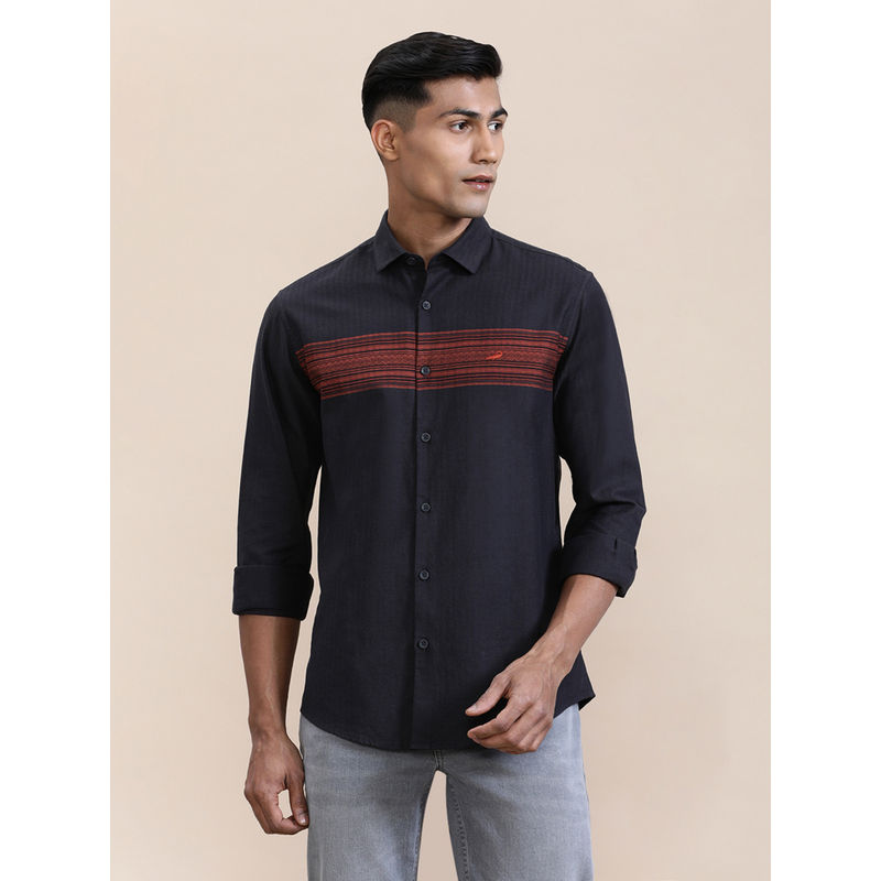 Crocodile Mens Black Collar Engineered Stripes Comfort Casual Shirt (39)