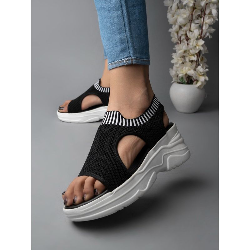 Shoetopia Lightweight Comfortable Daily Wear & Trendy Flatforms Black Sandals (EURO 41)