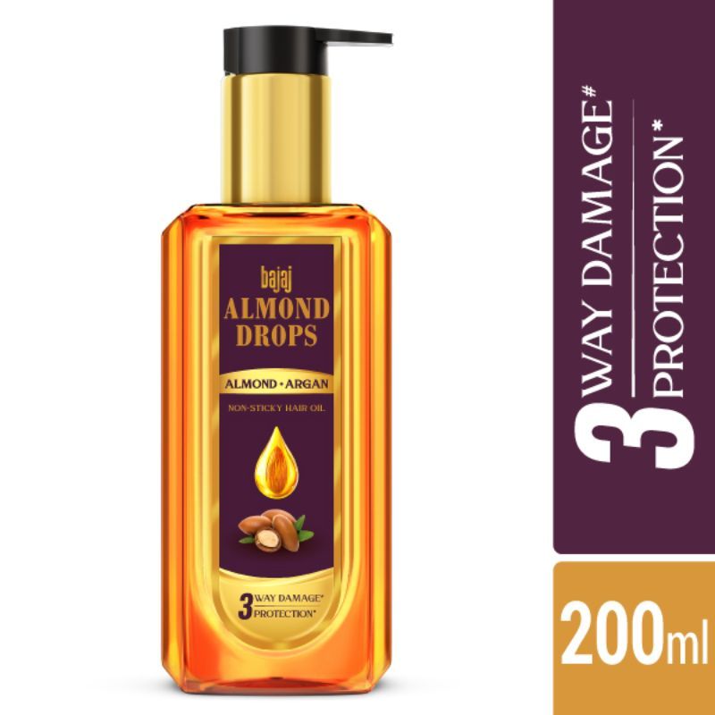 Bajaj Almond Drops Non Sticky Argan And Almond Hair Oil For 3 Way Damage Protection