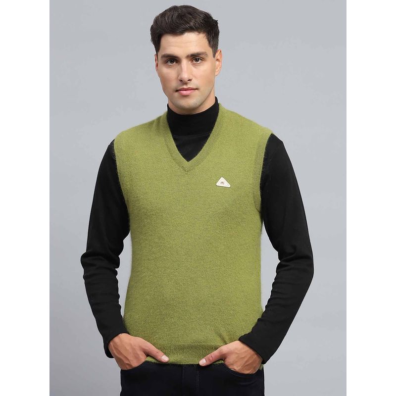 Monte Carlo Mens Solid Green V Neck Sleeveless Sweater (3XL)