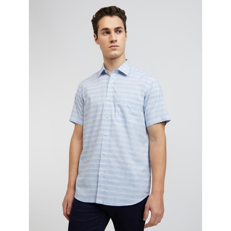 ColorPlus Tailored Fit Stripes Blue Shirt (44)