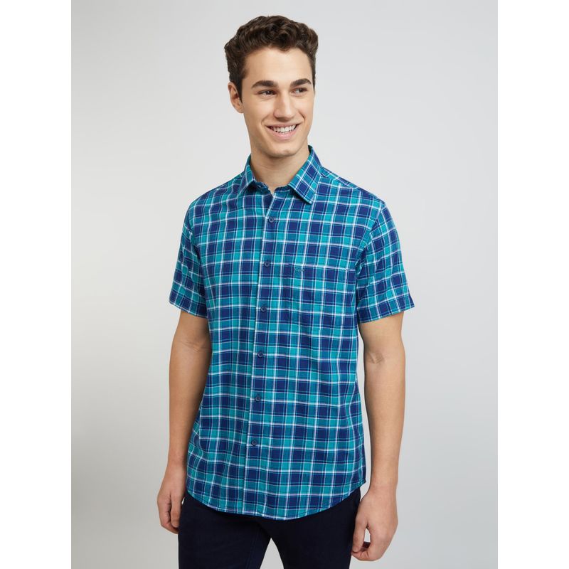 ColorPlus Tailored Fit Checkered Green Shirt (39)