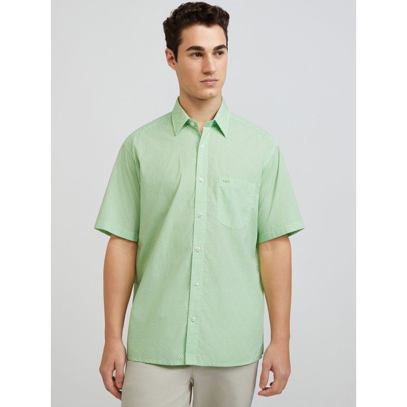 ColorPlus Regular Fit Printed Medium Green Shirt (M)