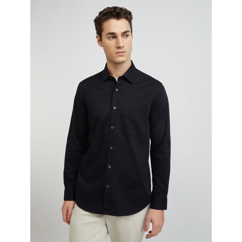 ColorPlus Men Regular Fit Cotton Solid Black Casual Shirt (M)