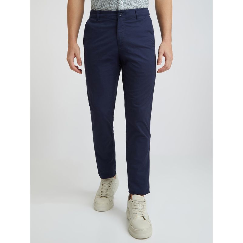 ColorPlus Slim Fit Solid Blue Trouser (36)