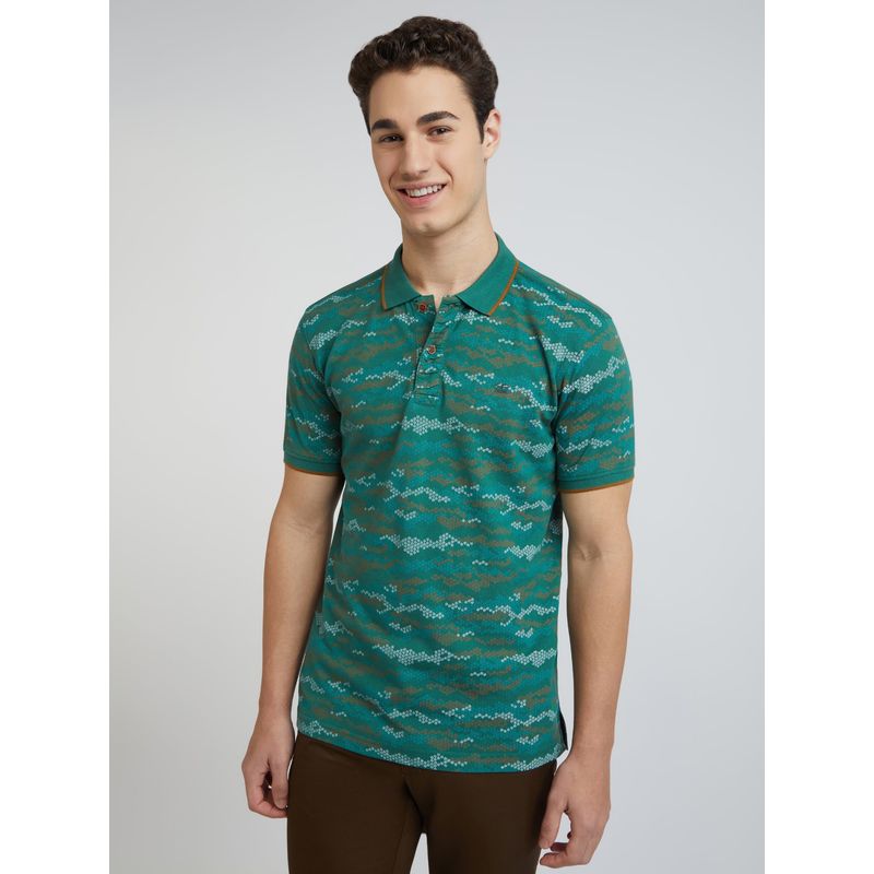ColorPlus Regular Fit Printed Dark Green T-Shirt (L)