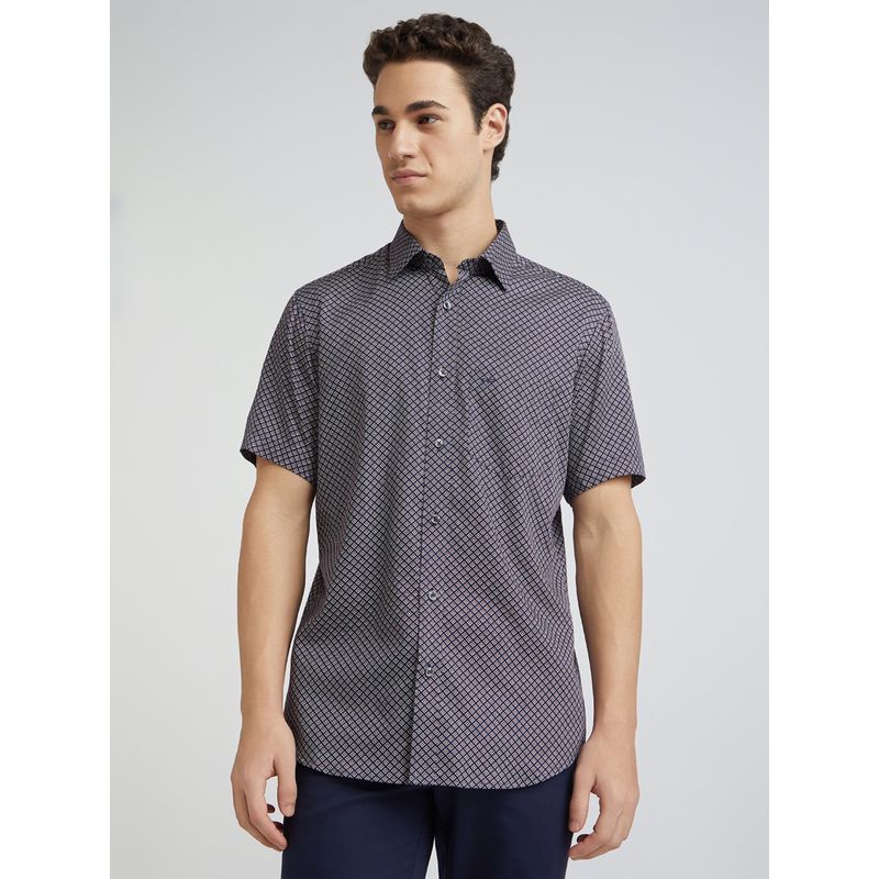 ColorPlus Regular Fit Casual Shirt Half Sleeves Collar Neck Printed Grey (39)