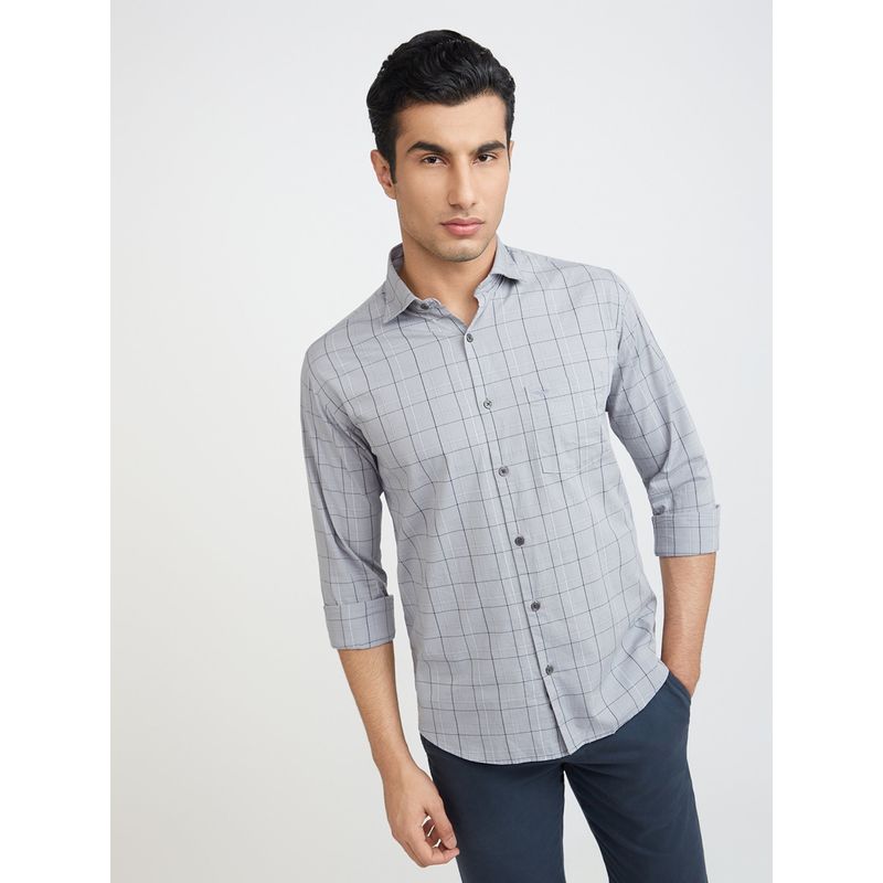 Park Avenue Grey Slim Fit Checkered Shirt (M)