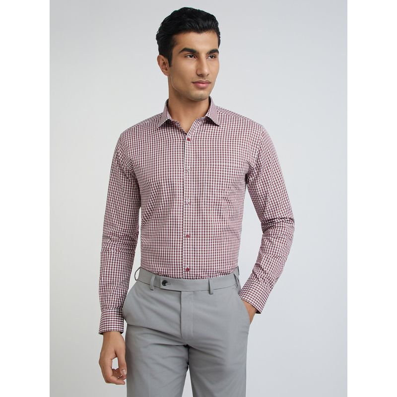 Park Avenue Slim Fit Checkered Maroon Formal Shirt (39)