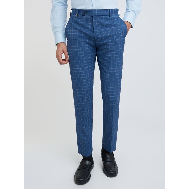 Park Avenue Super Slim Fit Checkered Blue Formal Trouser (30)
