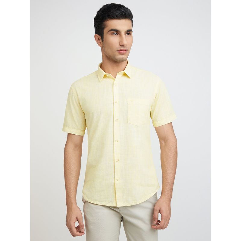 Park Avenue Slim Fit Self Design Light Yellow Shirt (39)