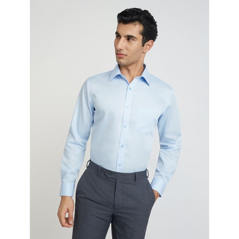 Buy Park Avenue Men Regular Fit Cotton Solid Blue Formal Shirt Online