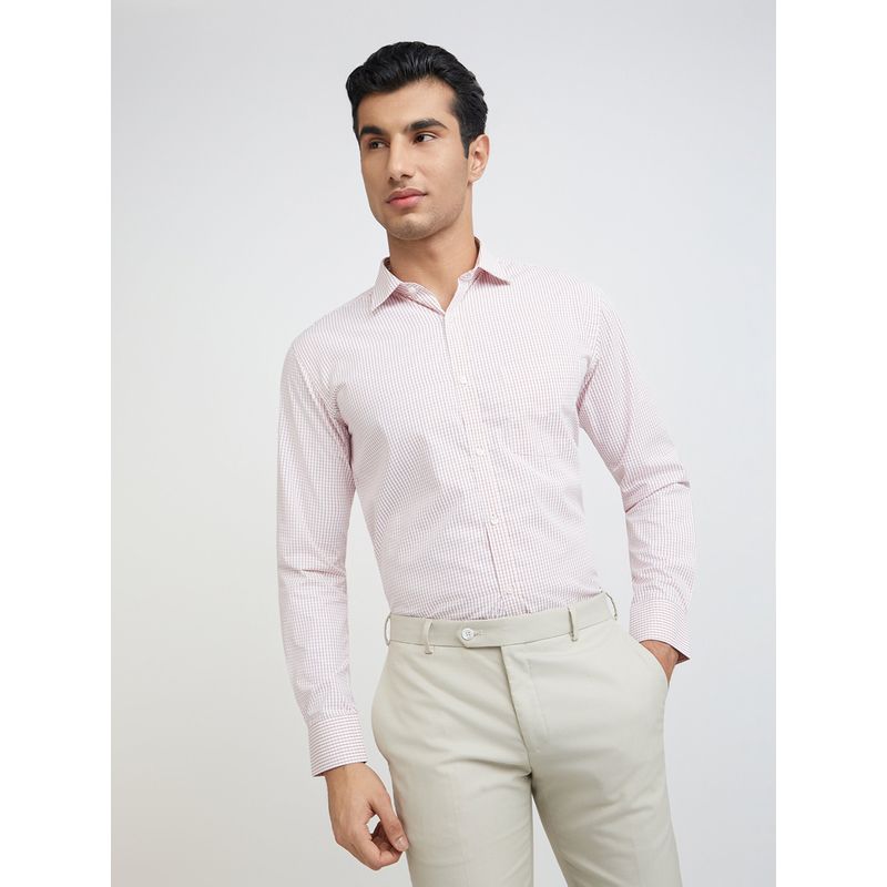 Park Avenue Men Slim Fit Blended Fabric Checks Pink Formal Shirt (46)