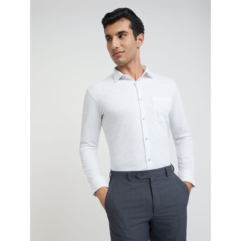 Park Avenue Men Slim Fit Blended Fabric Printed White Formal Shirt (46)