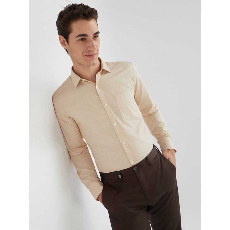 Park Avenue Men Slim Fit Blended Fabric Stripes Yellow Formal Shirt (44)