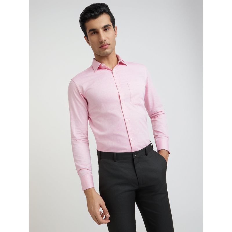 Park Avenue Men Slim Fit Cotton Solid Pink Formal Shirt (40)