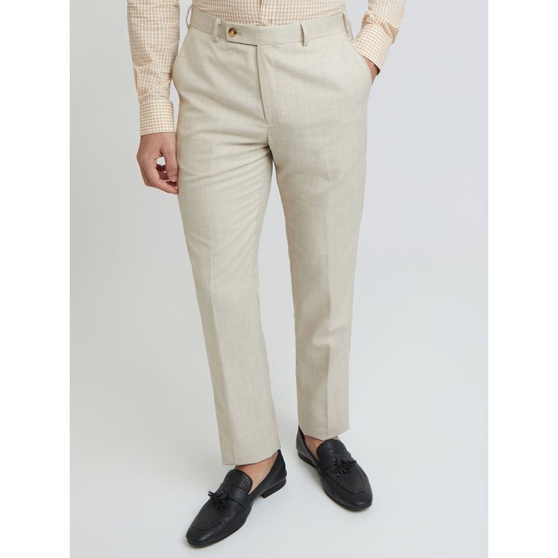 Park Avenue Regular Fit Checkered Medium Fawn Formal Trouser (32)