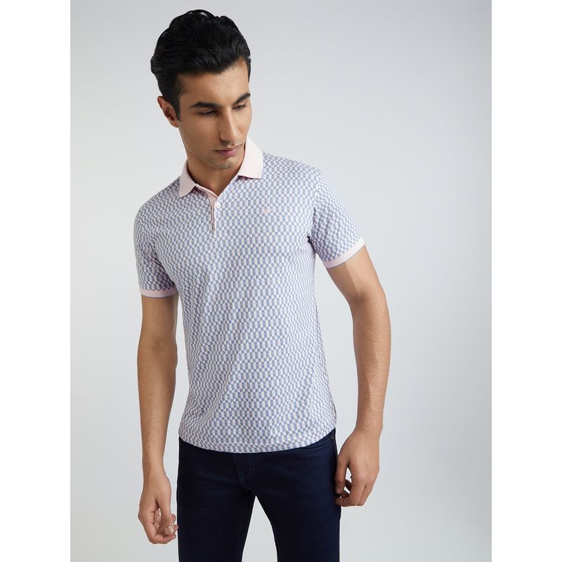 Park Avenue Slim Fit Geometric Printed Medium Pink Polo T-Shirt (S)