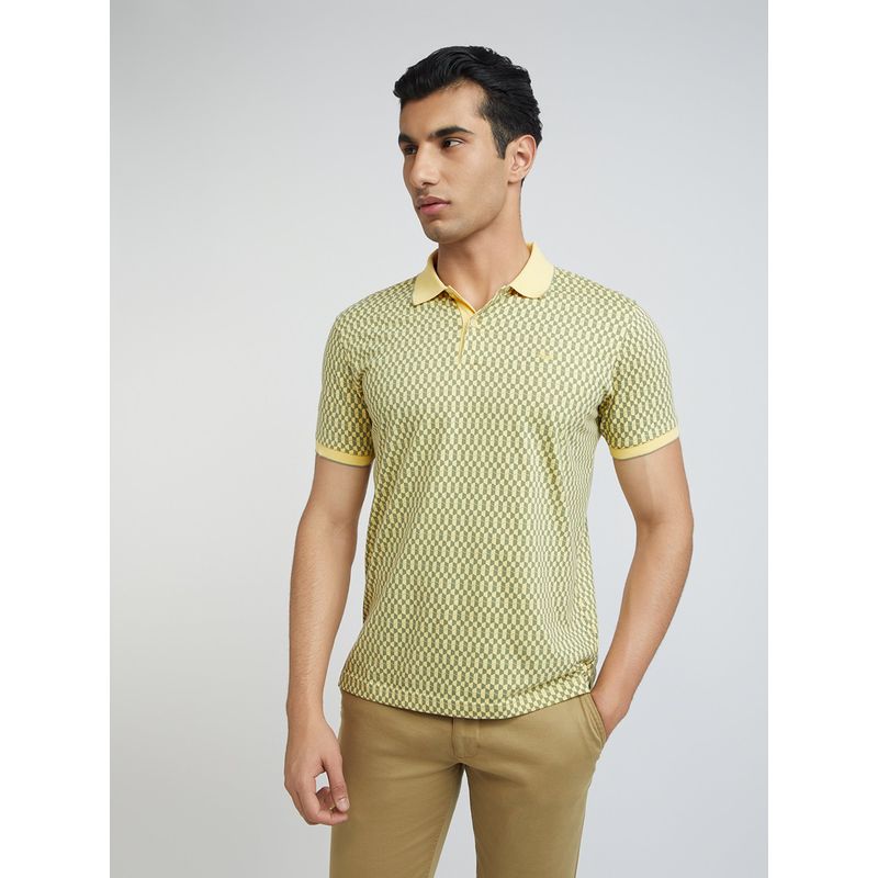 Park Avenue Slim Fit Geometric Printed Medium Yellow Polo T-Shirt (M)