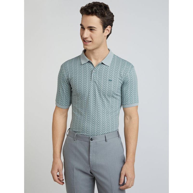 Park Avenue Slim Fit Printed Medium Grey Polo T-Shirt (S)