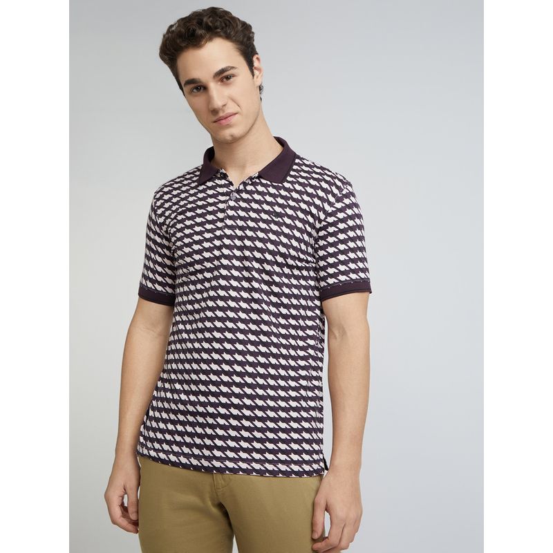 Park Avenue Slim Fit Printed Medium Purple Polo T-Shirt (S)